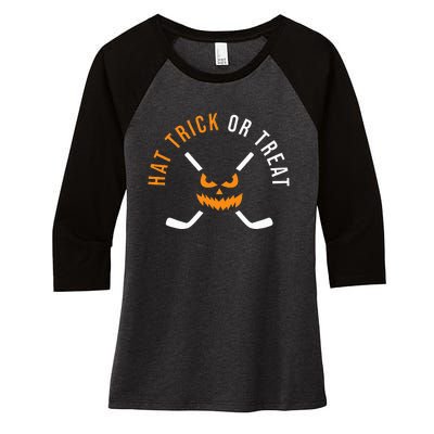 Halloween Hockey Hat Trick Or Treat Ice Hockey Player Women's Tri-Blend 3/4-Sleeve Raglan Shirt