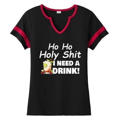 Ho Ho Holy I Need A Drink Funny Christmas Santa Claus Ladies Halftime Notch Neck Tee