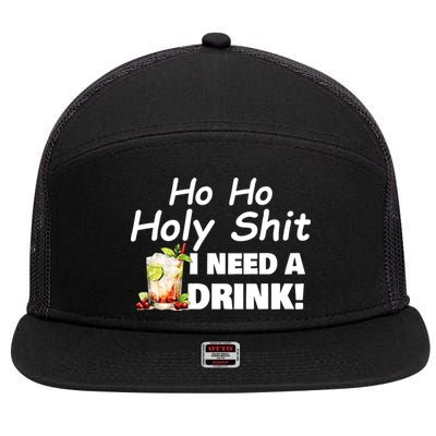Ho Ho Holy I Need A Drink Funny Christmas Santa Claus 7 Panel Mesh Trucker Snapback Hat