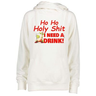 Ho Ho Holy I Need A Drink Funny Christmas Santa Claus Womens Funnel Neck Pullover Hood