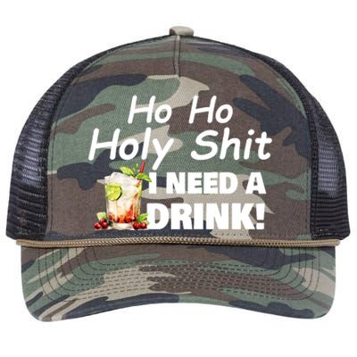 Ho Ho Holy I Need A Drink Funny Christmas Santa Claus Retro Rope Trucker Hat Cap