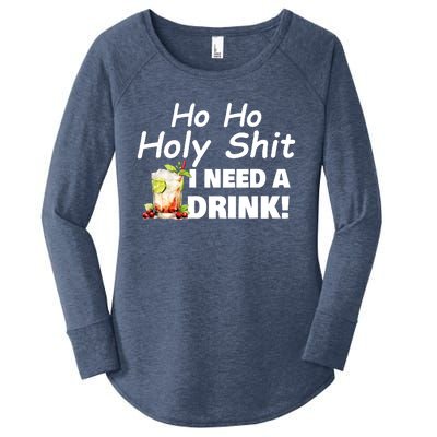 Ho Ho Holy I Need A Drink Funny Christmas Santa Claus Women's Perfect Tri Tunic Long Sleeve Shirt