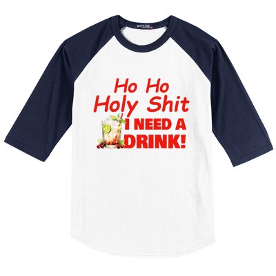 Ho Ho Holy I Need A Drink Funny Christmas Santa Claus Baseball Sleeve Shirt