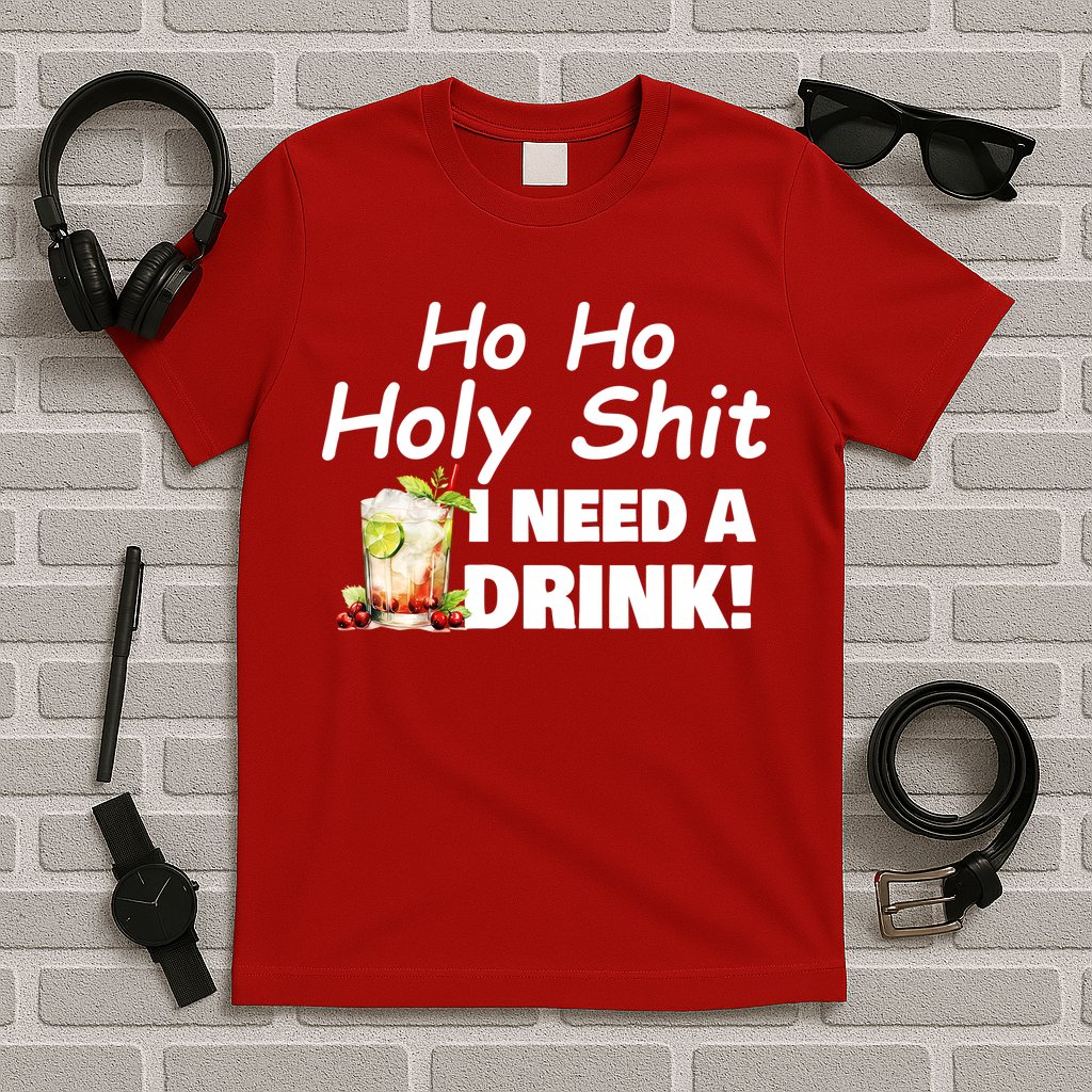 Ho Ho Holy I Need A Drink Funny Christmas Santa Claus T-Shirt