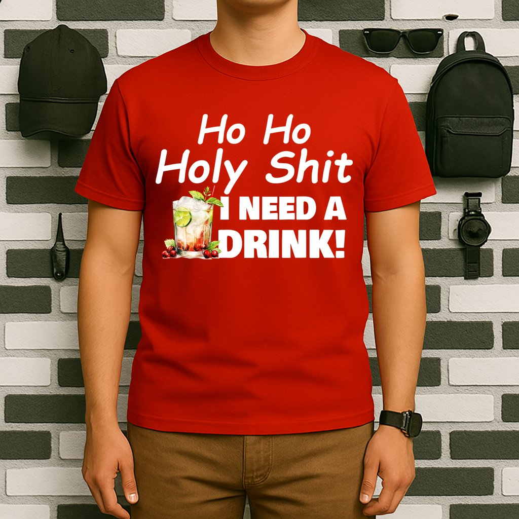 Ho Ho Holy I Need A Drink Funny Christmas Santa Claus T-Shirt