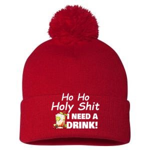 Ho Ho Holy I Need A Drink Funny Christmas Santa Claus Pom Pom 12in Knit Beanie