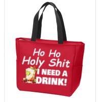 Ho Ho Holy I Need A Drink Funny Christmas Santa Claus Zip Tote Bag