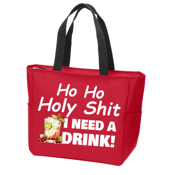 Ho Ho Holy I Need A Drink Funny Christmas Santa Claus Zip Tote Bag