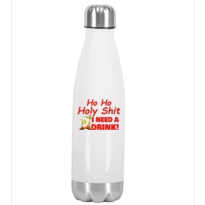 Ho Ho Holy I Need A Drink Funny Christmas Santa Claus Stainless Steel Insulated Water Bottle