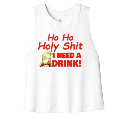 Ho Ho Holy I Need A Drink Funny Christmas Santa Claus Women's Racerback Cropped Tank