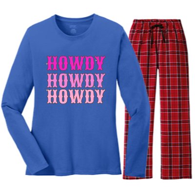 Howdy Howdy Howdy Hot Pink And White Aesthetic Space Cowgirl Funny Gift Women's Long Sleeve Flannel Pajama Set 