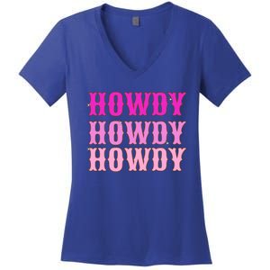 Howdy Howdy Howdy Hot Pink And White Aesthetic Space Cowgirl Funny Gift Women's V-Neck T-Shirt