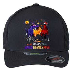 Happy Hallothanksmas Horse Halloween Thanksgiving Christmas Flexfit Unipanel Trucker Cap