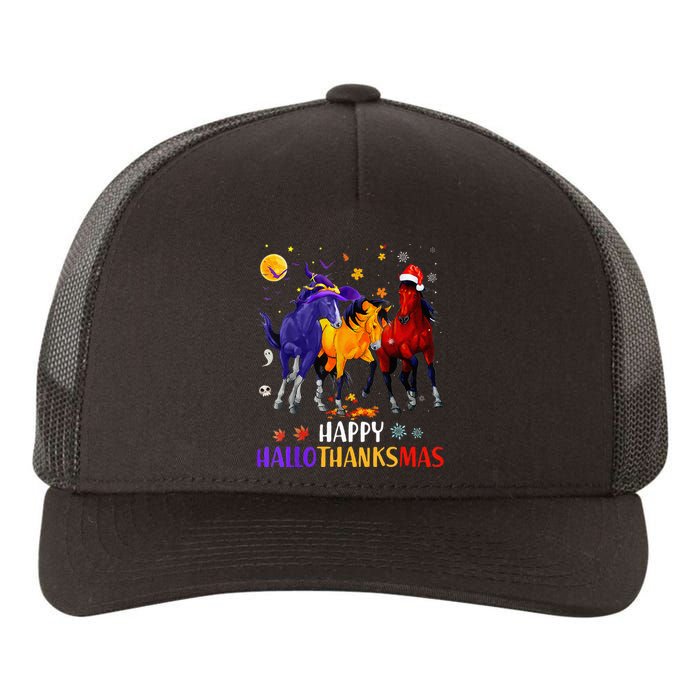 Happy Hallothanksmas Horse Halloween Thanksgiving Christmas Yupoong Adult 5-Panel Trucker Hat