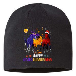 Happy Hallothanksmas Horse Halloween Thanksgiving Christmas Sustainable Beanie