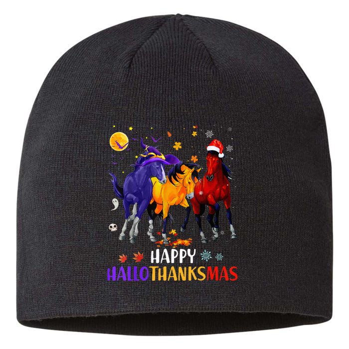 Happy Hallothanksmas Horse Halloween Thanksgiving Christmas Sustainable Beanie