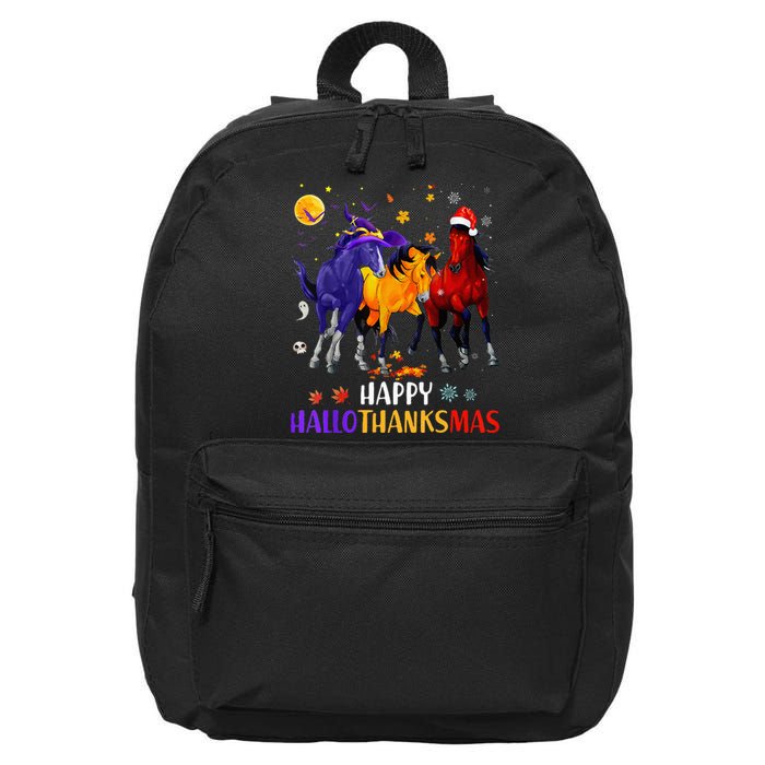 Happy Hallothanksmas Horse Halloween Thanksgiving Christmas 16 in Basic Backpack