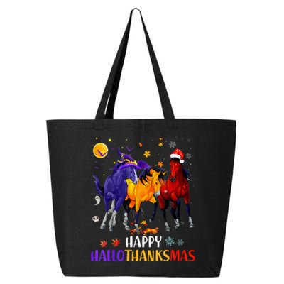 Happy Hallothanksmas Horse Halloween Thanksgiving Christmas 25L Jumbo Tote