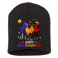 Happy Hallothanksmas Horse Halloween Thanksgiving Christmas Short Acrylic Beanie