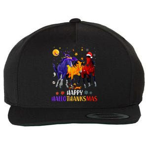 Happy Hallothanksmas Horse Halloween Thanksgiving Christmas Wool Snapback Cap