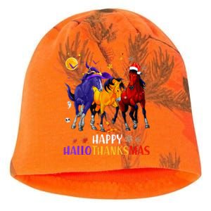 Happy Hallothanksmas Horse Halloween Thanksgiving Christmas Kati - Camo Knit Beanie