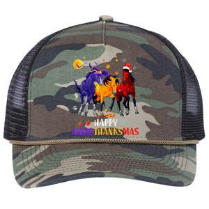 Happy Hallothanksmas Horse Halloween Thanksgiving Christmas Retro Rope Trucker Hat Cap