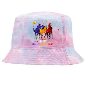 Happy Hallothanksmas Horse Halloween Thanksgiving Christmas Tie-Dyed Bucket Hat