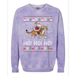 Ho Ho Ho Santa Claus Riding Cheetah Christmas Gift Colorblast Crewneck Sweatshirt