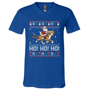 Ho Ho Ho Santa Claus Riding Cheetah Christmas Gift V-Neck T-Shirt