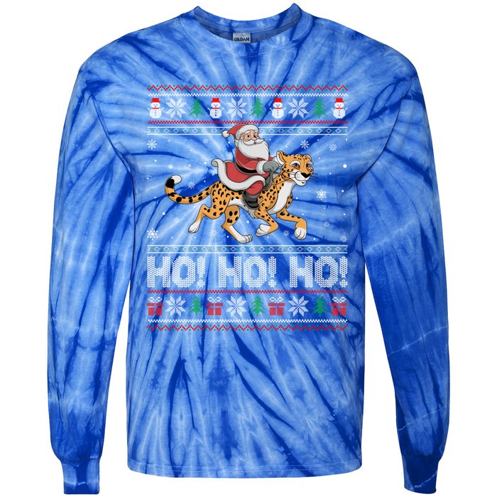 Ho Ho Ho Santa Claus Riding Cheetah Christmas Gift Tie-Dye Long Sleeve Shirt