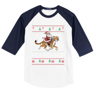 Ho Ho Ho Santa Claus Riding Cheetah Christmas Gift Baseball Sleeve Shirt