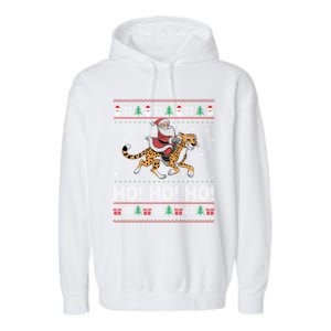 Ho Ho Ho Santa Claus Riding Cheetah Christmas Gift Garment-Dyed Fleece Hoodie