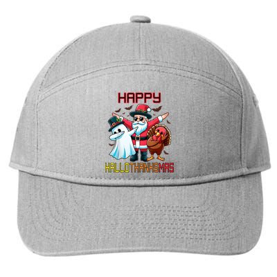 Happy Hallothanksmas Halloween Thanksgiving Christmas 2024 7-Panel Snapback Hat