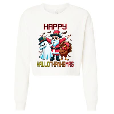 Happy Hallothanksmas Halloween Thanksgiving Christmas 2024 Cropped Pullover Crew