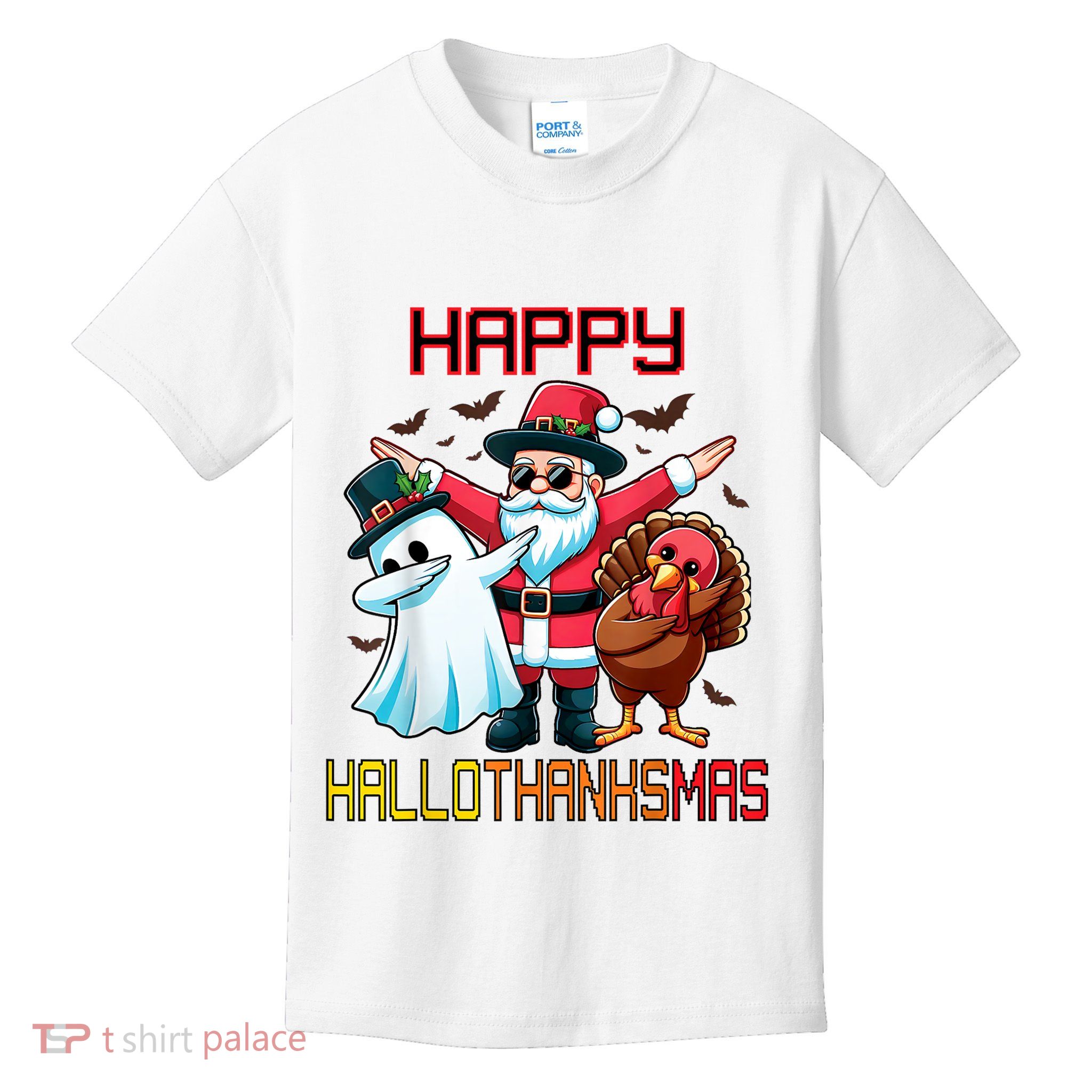 Happy Hallothanksmas Halloween Thanksgiving Christmas 2024 Kids T-Shirt