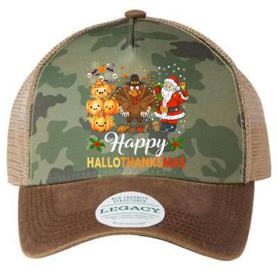 Happy Hallothanksmas Halloween Thanksgiving Christmas Funny Legacy Tie Dye Trucker Hat