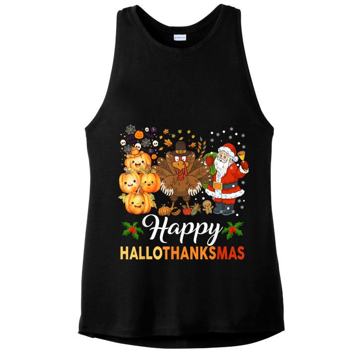 Happy Hallothanksmas Halloween Thanksgiving Christmas Funny Ladies PosiCharge Tri-Blend Wicking Tank