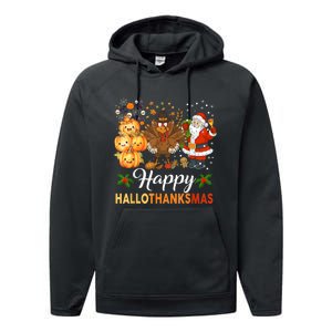 Happy Hallothanksmas Halloween Thanksgiving Christmas Funny Performance Fleece Hoodie