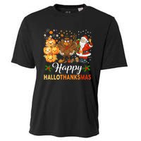 Happy Hallothanksmas Halloween Thanksgiving Christmas Funny Cooling Performance Crew T-Shirt