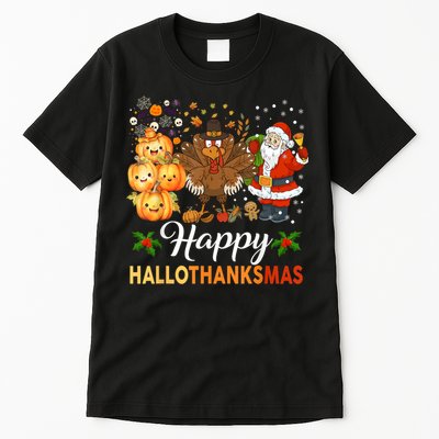 Happy Hallothanksmas Halloween Thanksgiving Christmas Funny Tall T-Shirt