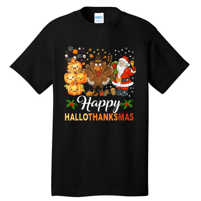 Happy Hallothanksmas Halloween Thanksgiving Christmas Funny Tall T-Shirt