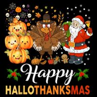 Happy Hallothanksmas Halloween Thanksgiving Christmas Funny V-Neck T-Shirt