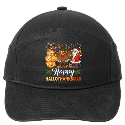 Happy Hallothanksmas Halloween Thanksgiving Christmas Funny 7-Panel Snapback Hat