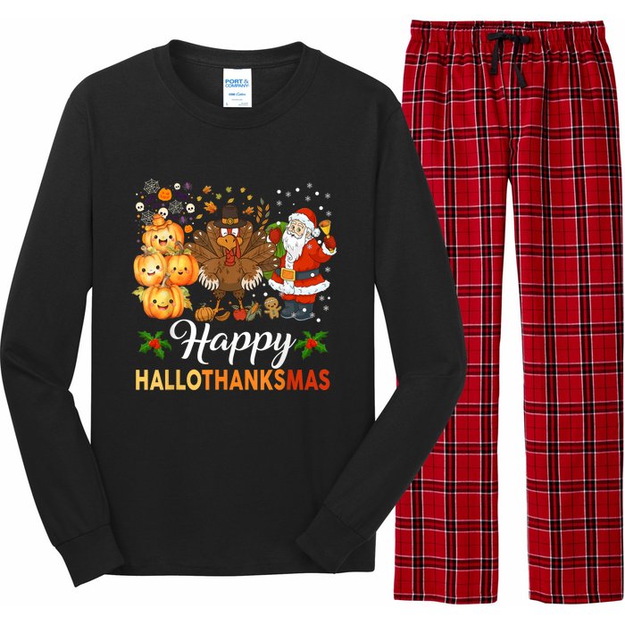 Happy Hallothanksmas Halloween Thanksgiving Christmas Funny Long Sleeve Pajama Set