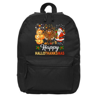 Happy Hallothanksmas Halloween Thanksgiving Christmas Funny 16 in Basic Backpack