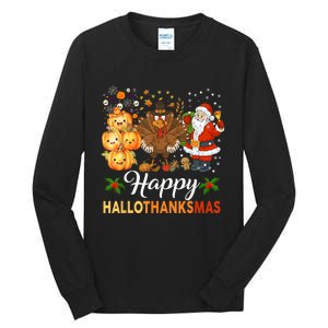 Happy Hallothanksmas Halloween Thanksgiving Christmas Funny Tall Long Sleeve T-Shirt