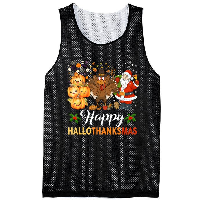 Happy Hallothanksmas Halloween Thanksgiving Christmas Funny Mesh Reversible Basketball Jersey Tank