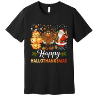 Happy Hallothanksmas Halloween Thanksgiving Christmas Funny Premium T-Shirt