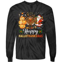 Happy Hallothanksmas Halloween Thanksgiving Christmas Funny Tie-Dye Long Sleeve Shirt