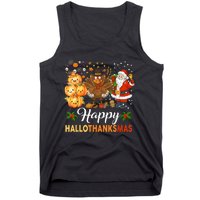 Happy Hallothanksmas Halloween Thanksgiving Christmas Funny Tank Top